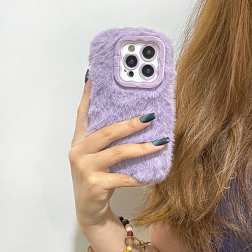 Qfdian New Stand Lens Frame Solid Color Plush Case for iPhone 16 15 14 13 12 11 Pro Max